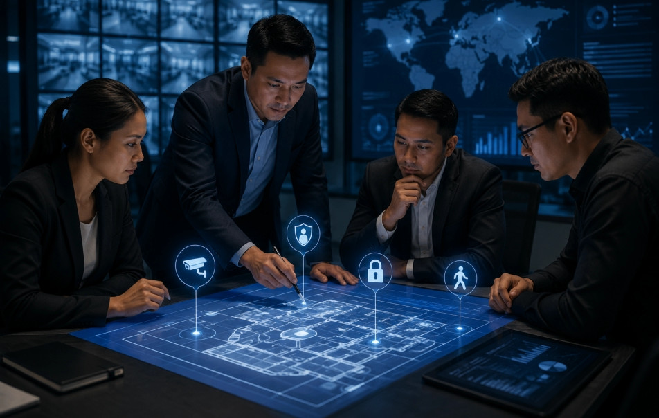 Security consultants reviewing a plan